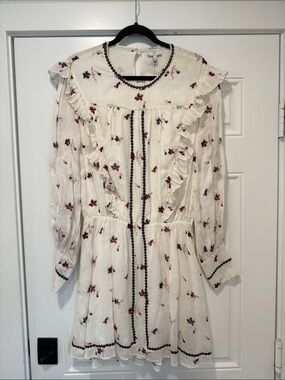 Joie Porcelain Owena Studded Floral Peasant Long Sleeve Mini size medium